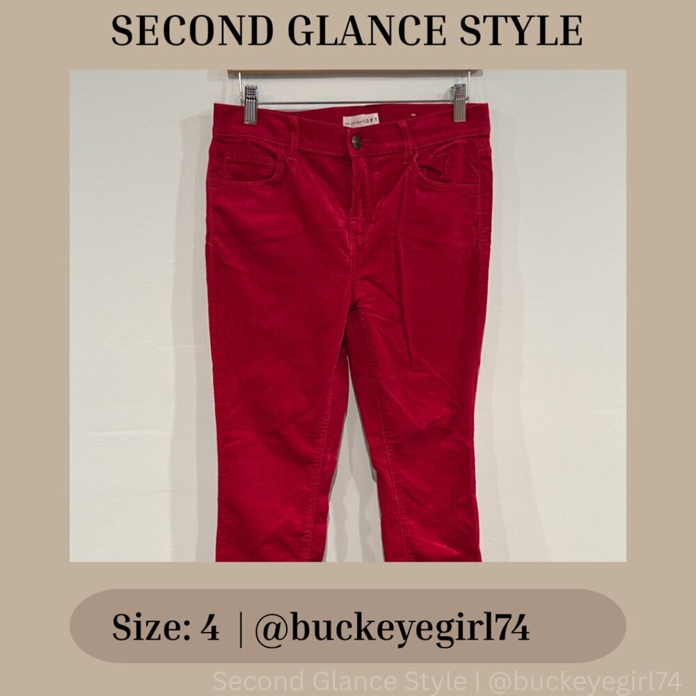 LOFT Women’s SZ 4 Red Velvet Corduroy Skinny Pants Stretch